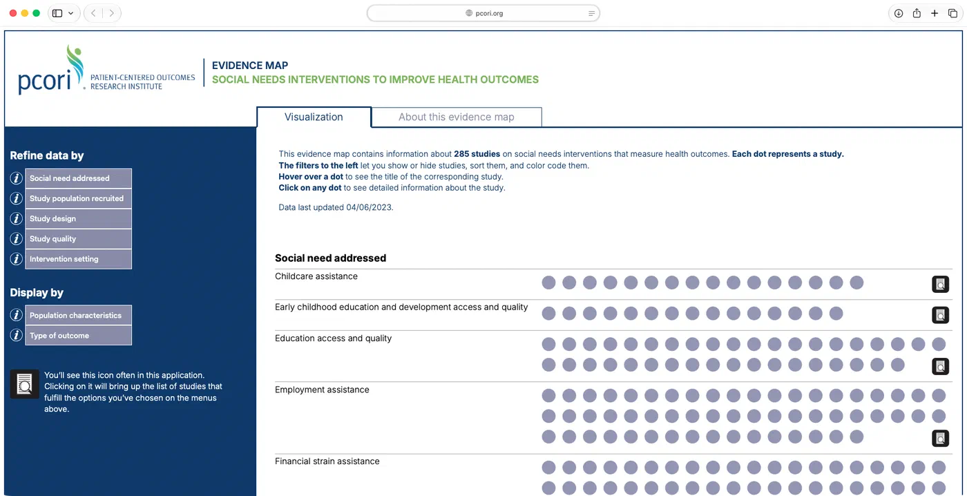 Screenshot of the Evidence Map interface landing