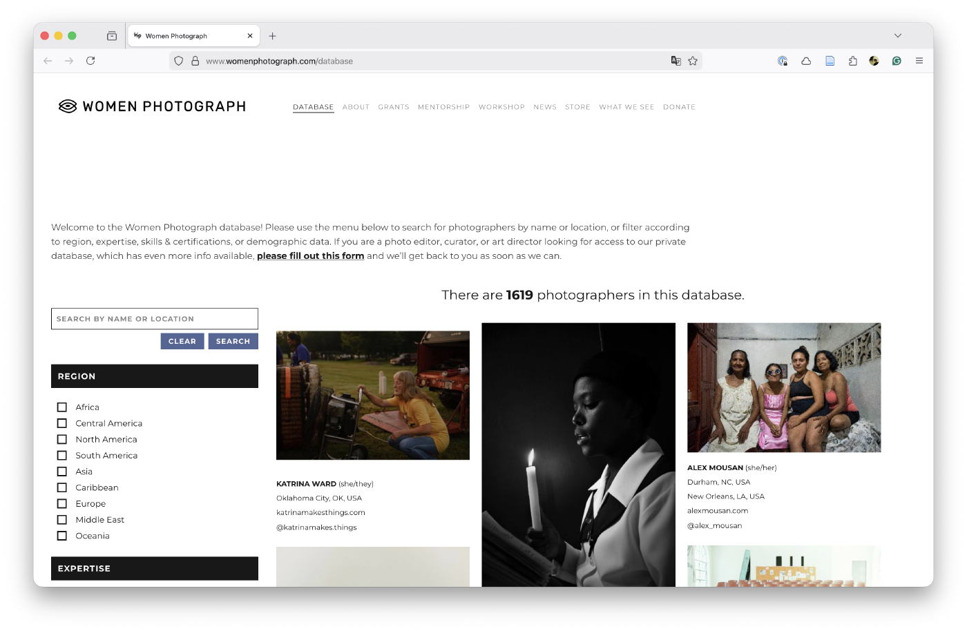 Screenshot of the Women Photograph website